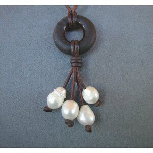 Handmade Freshwater Pearl & Leather Necklace 22"